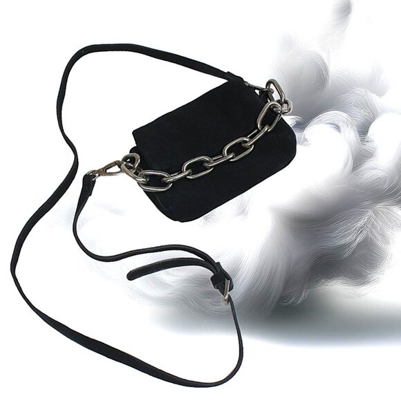 Free People Charlie Chain Black Suede Shoulder Cross Body Convertible Clutch Bag - Picture 1 of 7